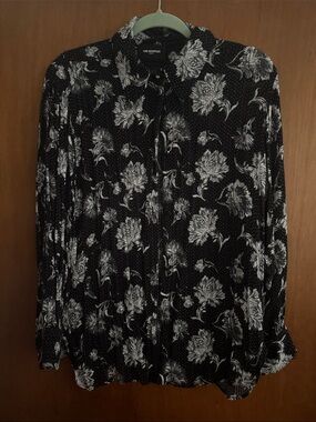 The Kooples Black and White Floral Button-Down Blouse